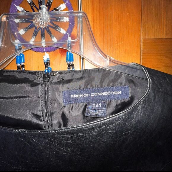 FRENCH CONNECTION Faux Leather & Knit Black Dress - Size 8 - Picture 4 of 5